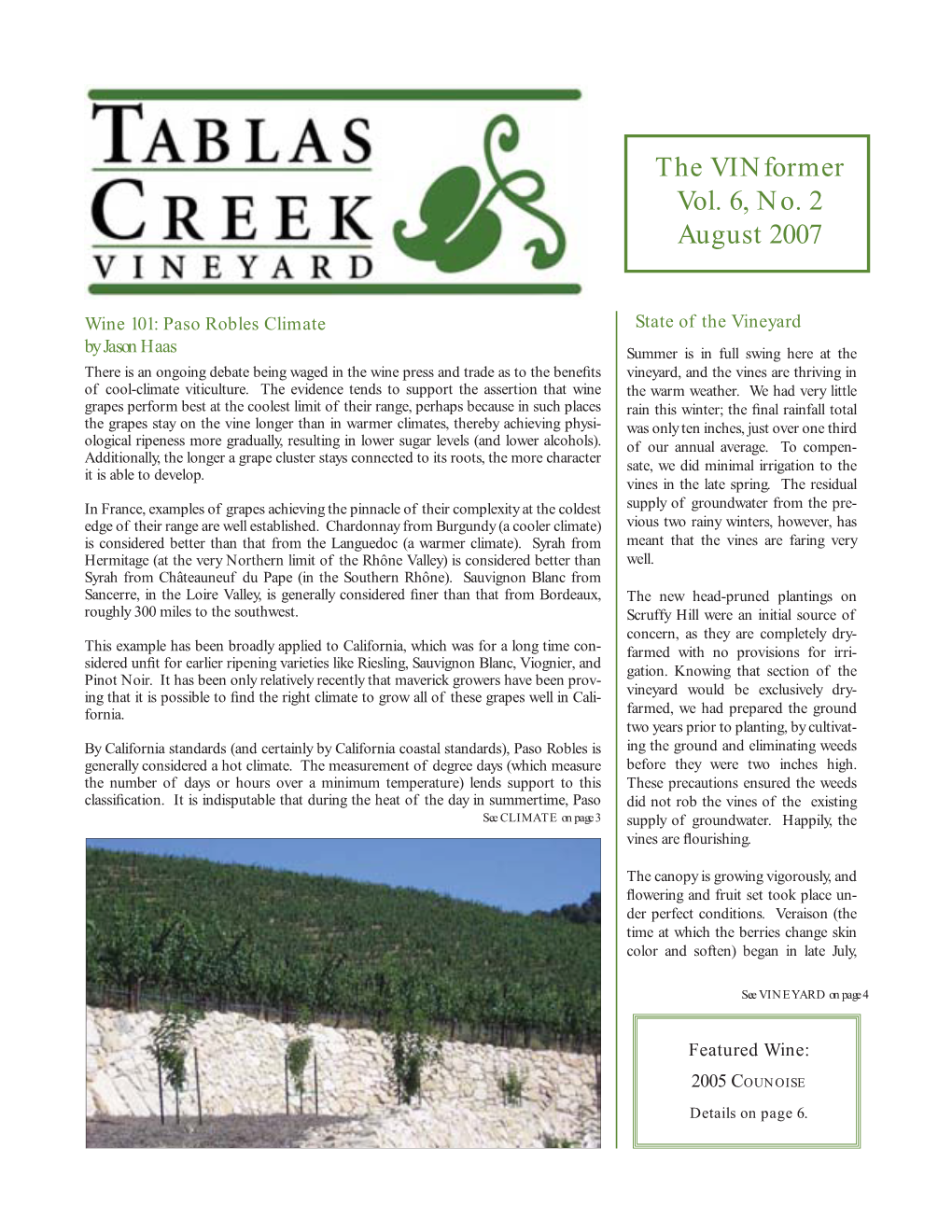 Tablas Creek Vineyard August 2007 Newsletter