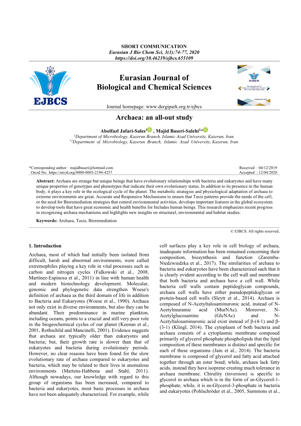 Eurasian Journal of Biological and Chemical Sciences