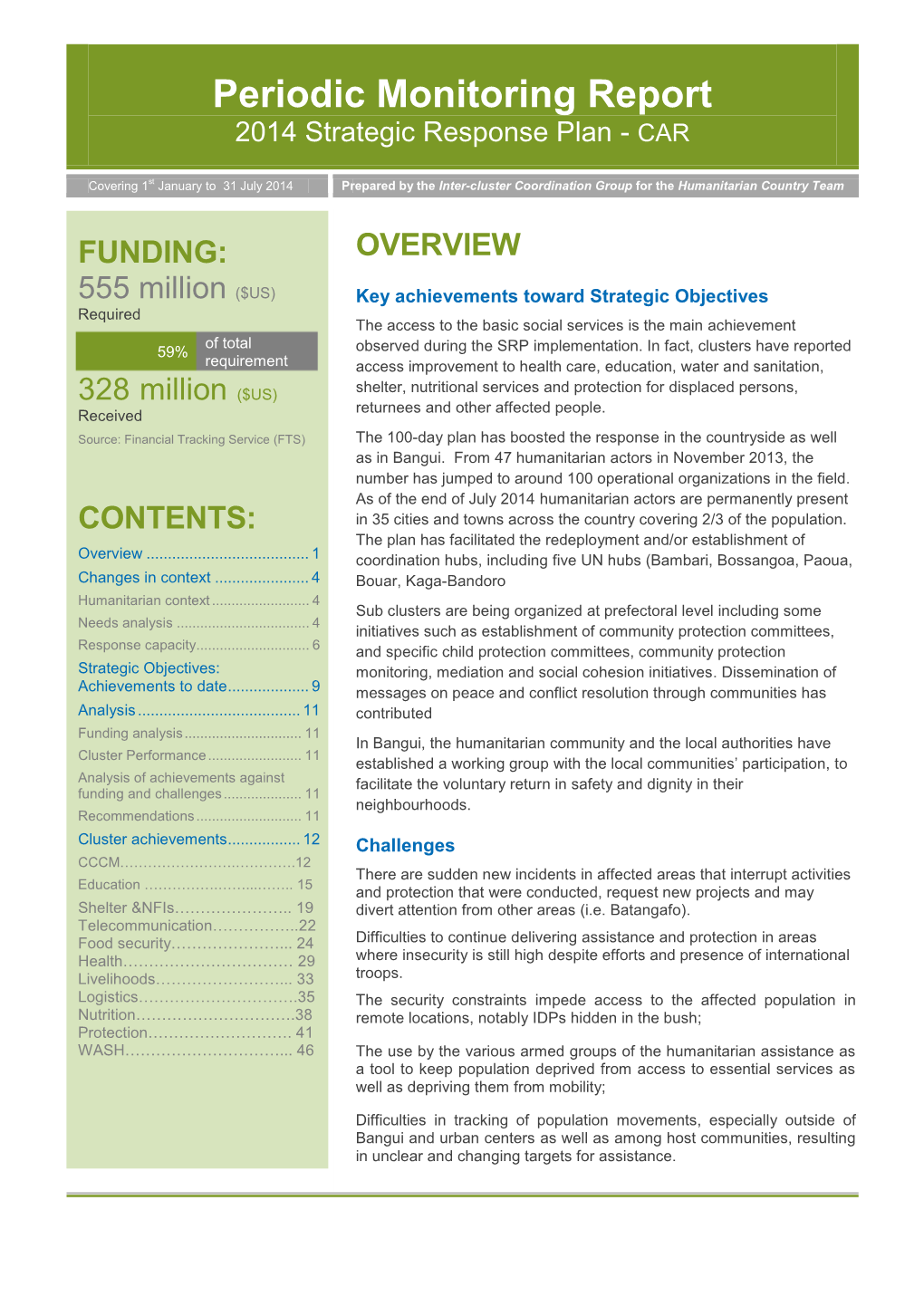 Periodic Monitoring Report 2014 Strategic Response Plan - CAR