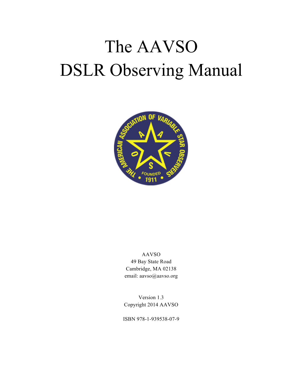 The AAVSO DSLR Observing Manual