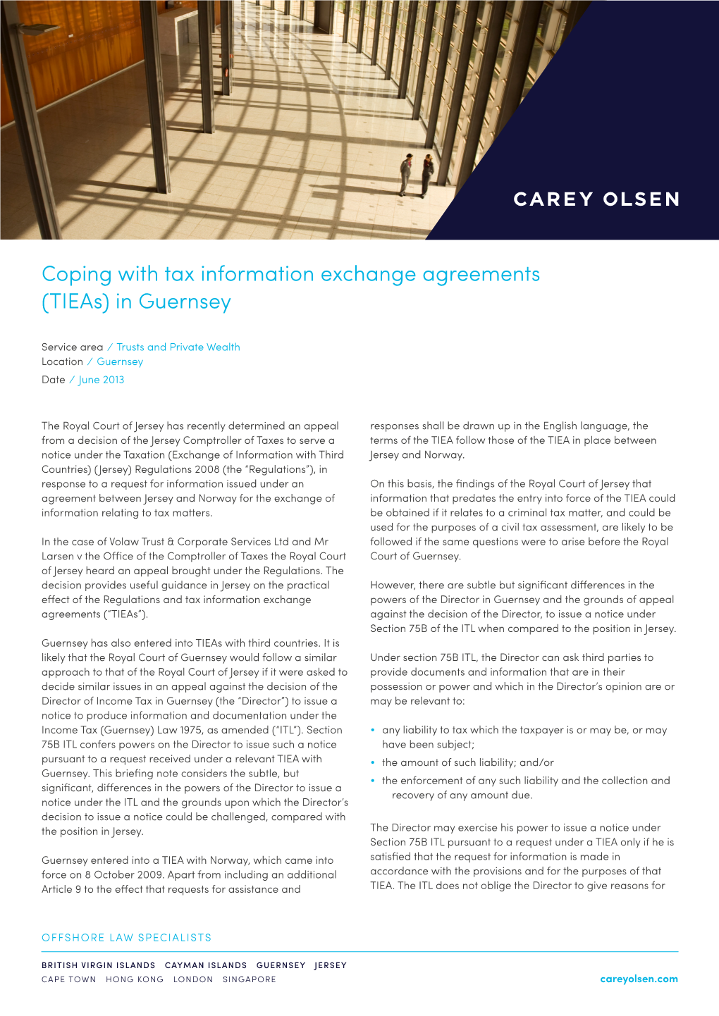 Coping with Tax Information Exchange Agreements (Tieas) in Guernsey