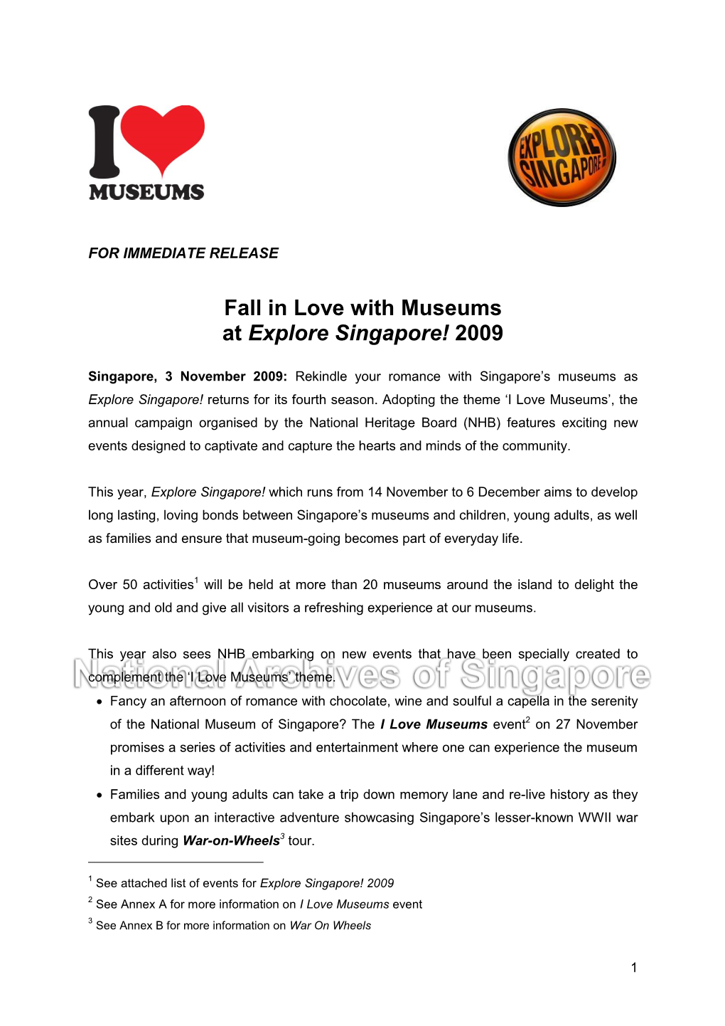 Fall in Love with Museums at Explore Singapore! 2009