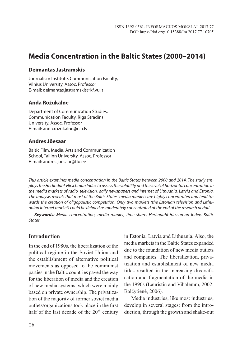 Media Concentration in the Baltic States (2000–2014)