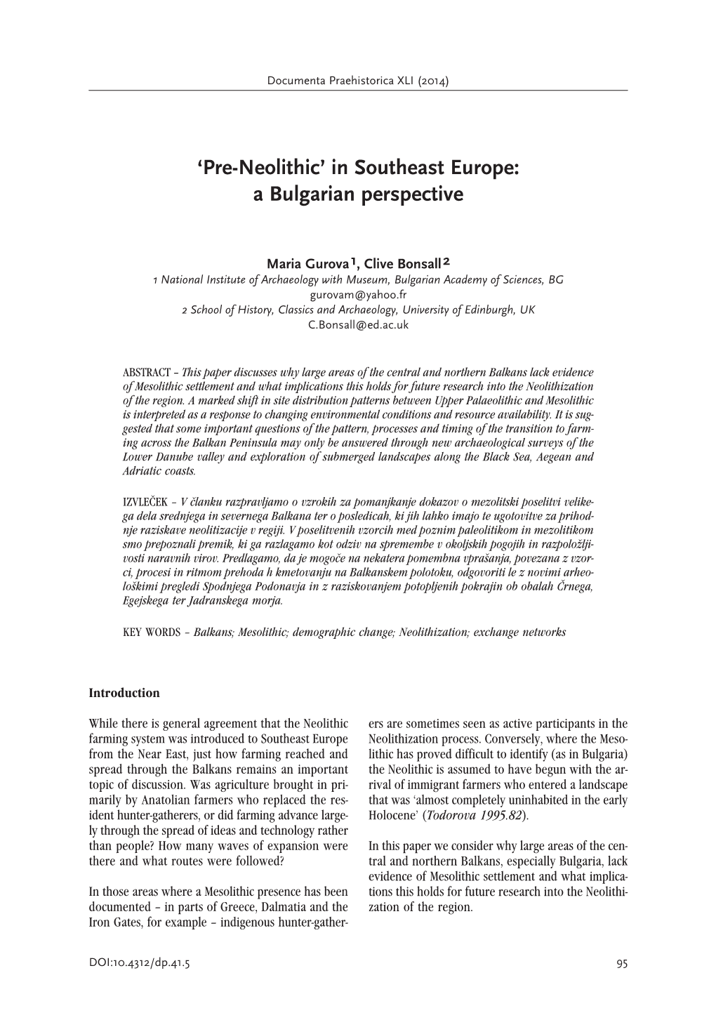 Pre-Neolithic’ in Southeast Europe> a Bulgarian Perspective