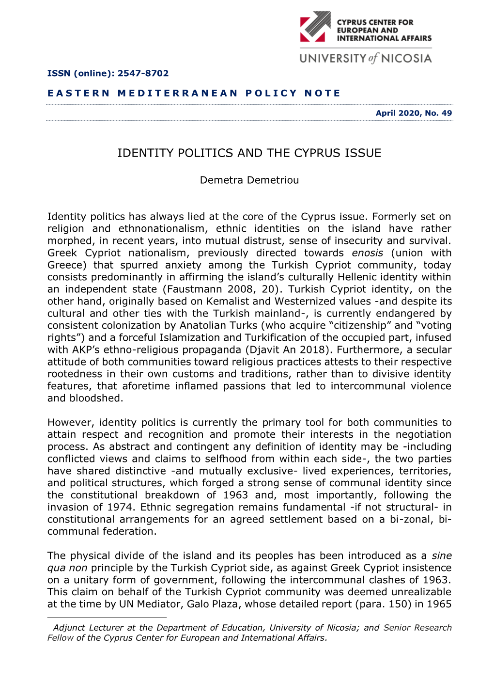Identity Politics and the Cyprus Issue