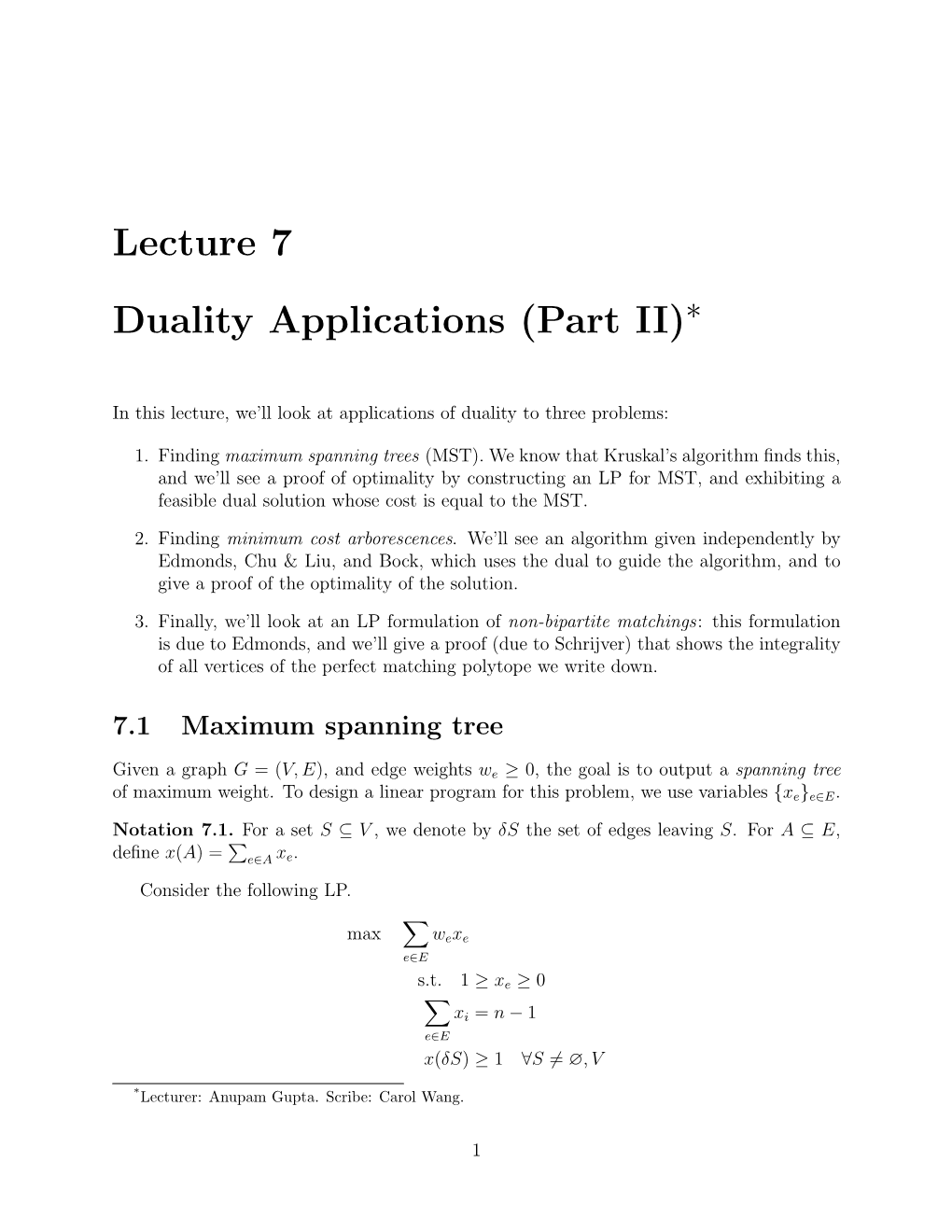 Lecture 7 Duality Applications (Part