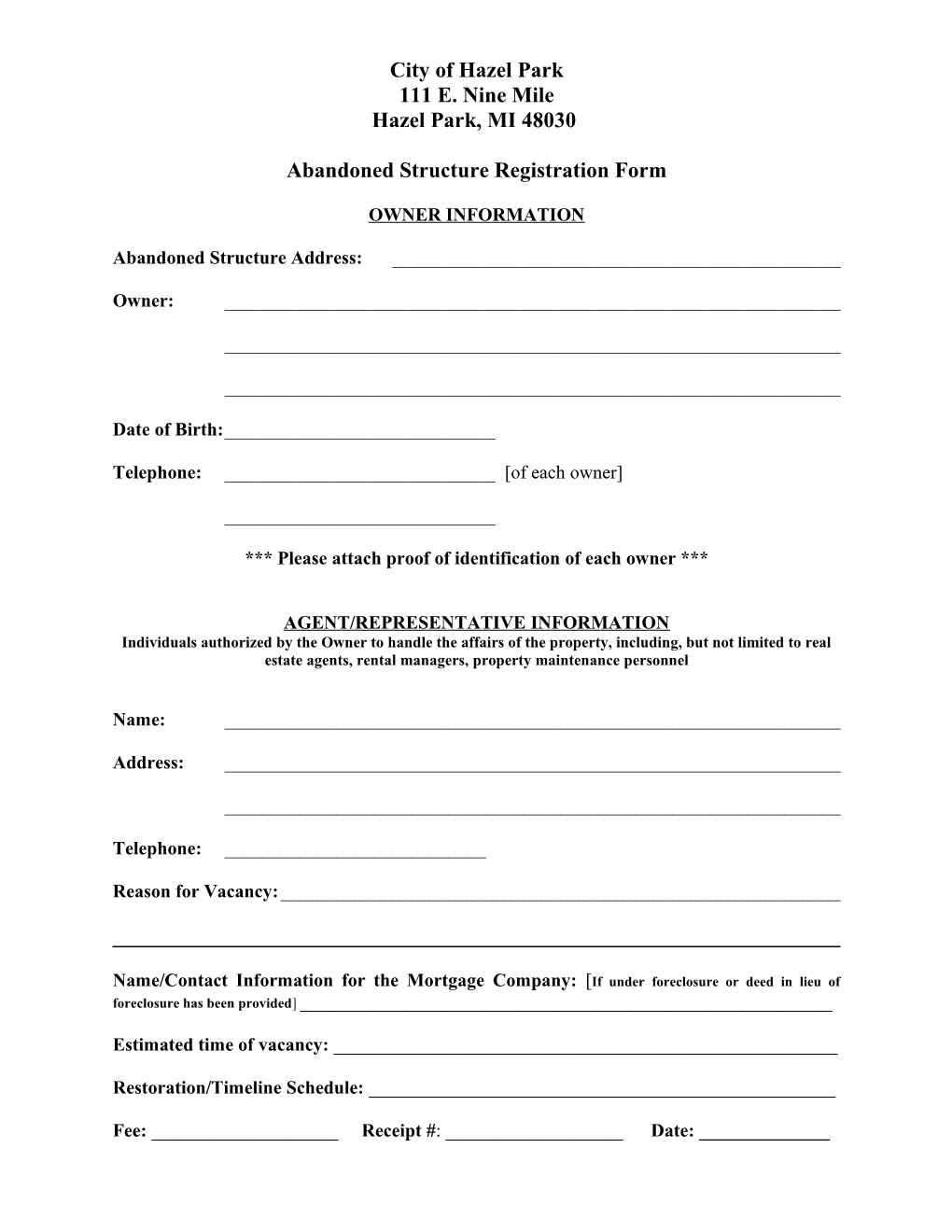 Abandoned Structure Registration Form