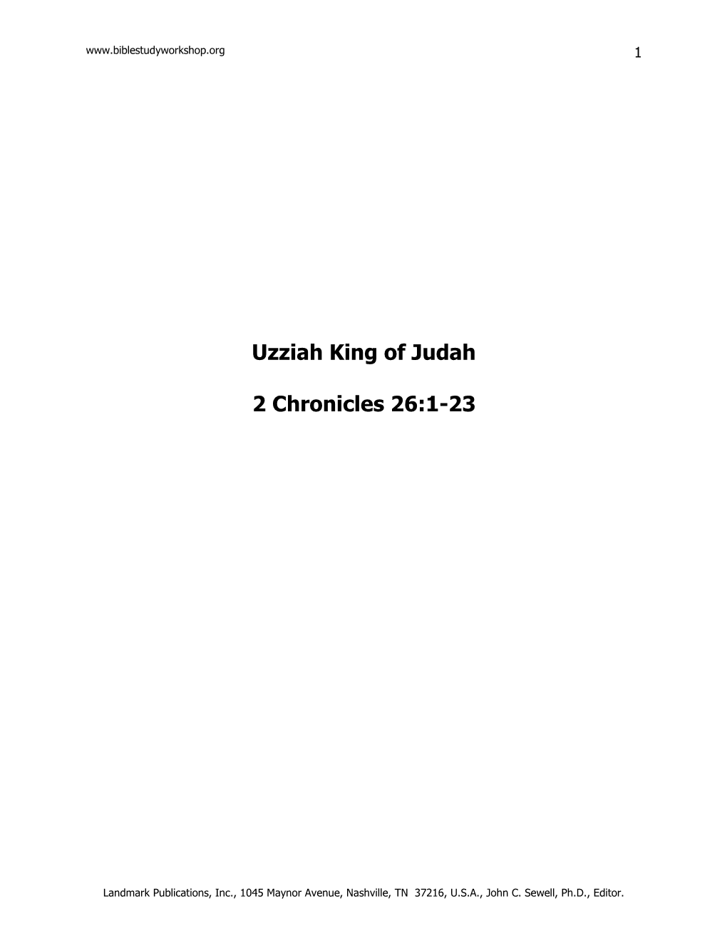 Uzziah King of Judah 2 Chronicles 26:1-23