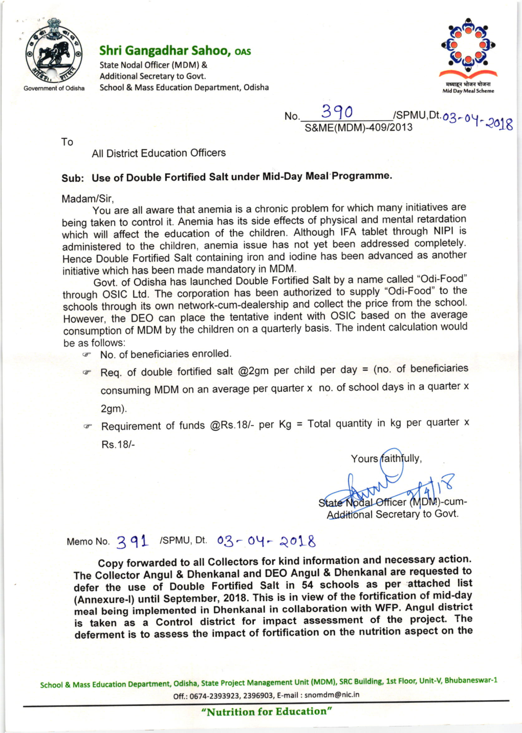 Use of Double Fortified Salt Under Mid-Day Meal Programme'