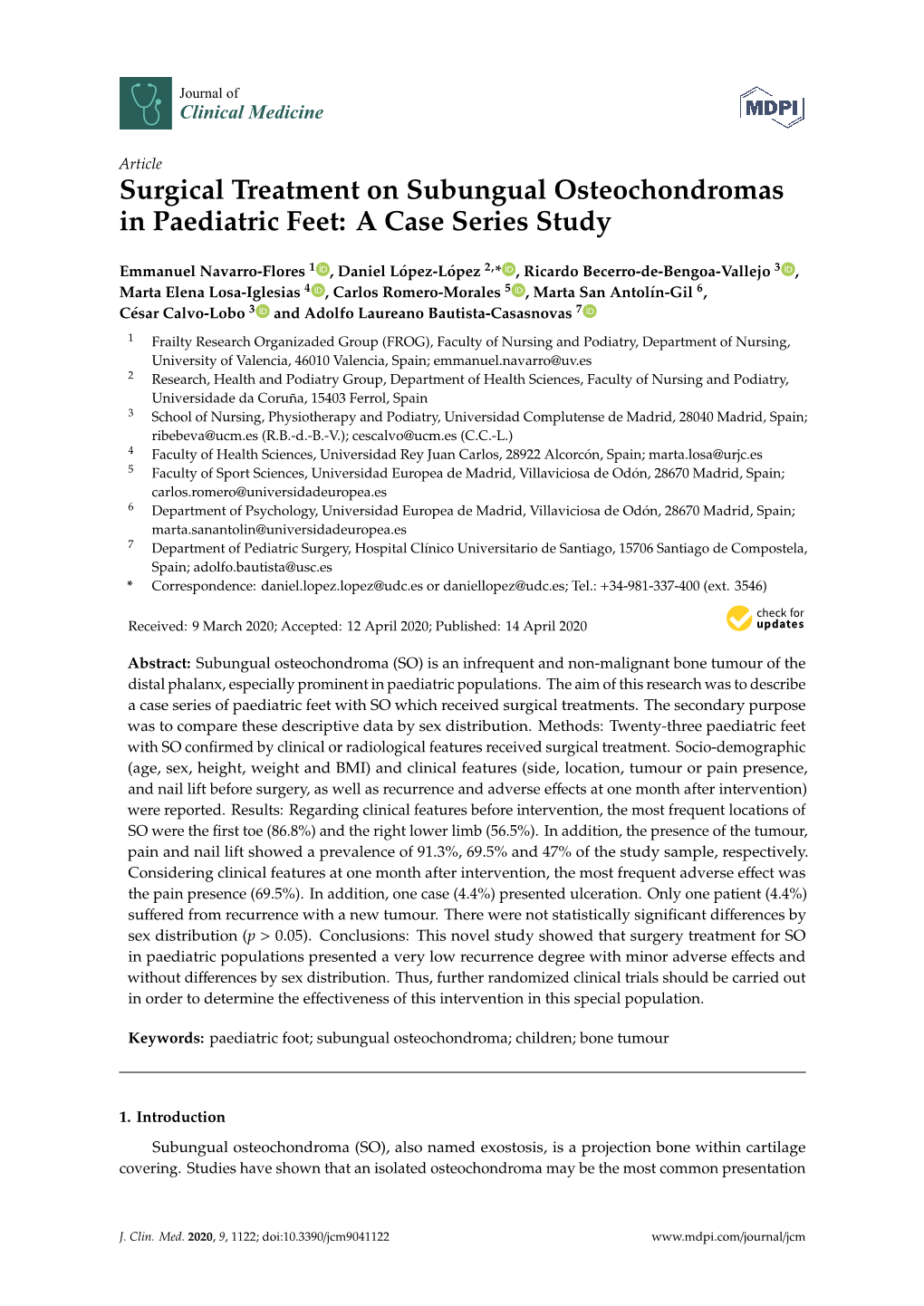 Surgical Treatment on Subungual Osteochondromas in Paediatric Feet: a Case Series Study