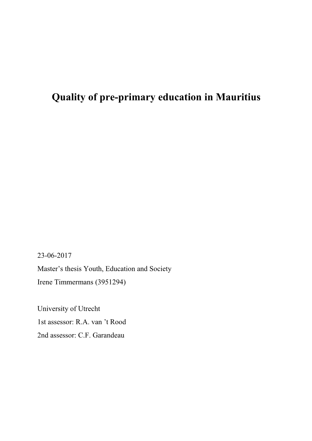 Quality of Pre-Primary Education in Mauritius