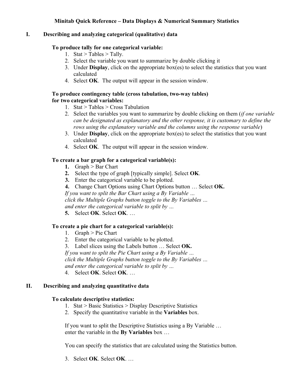 Minitab Quick Reference