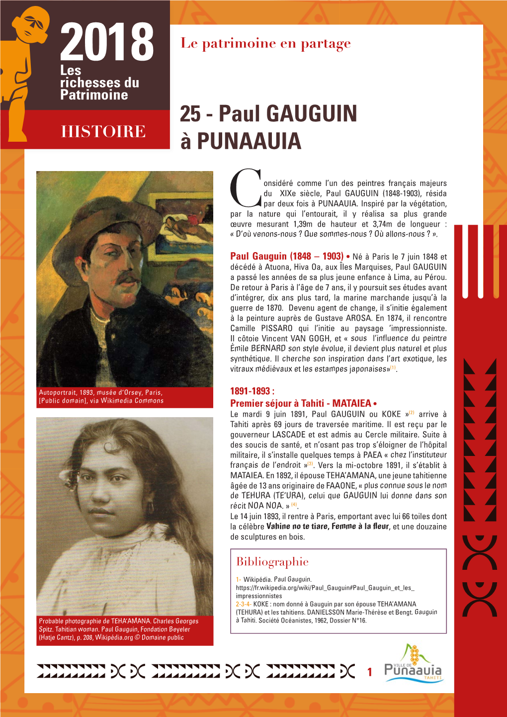 Paul GAUGUIN À PUNAAUIA