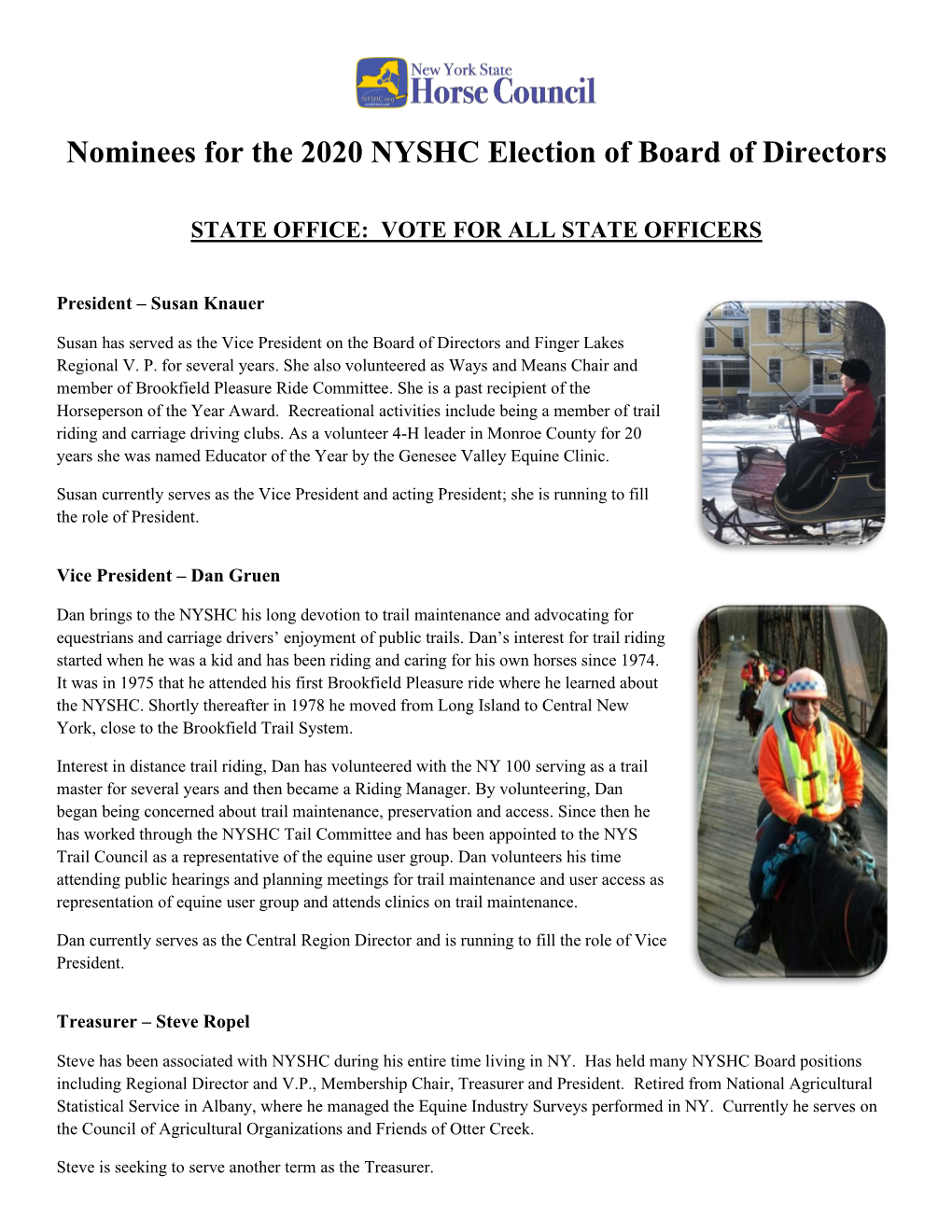 Nominees for the 2020 NYSHC Election of Board of Directors