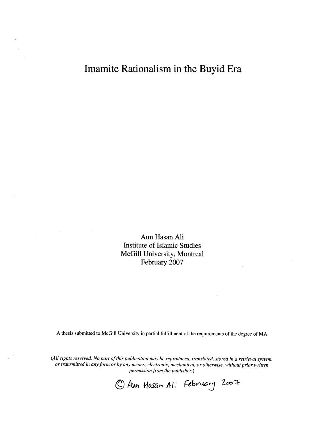 Imamite Rationalism in the Buyid Era