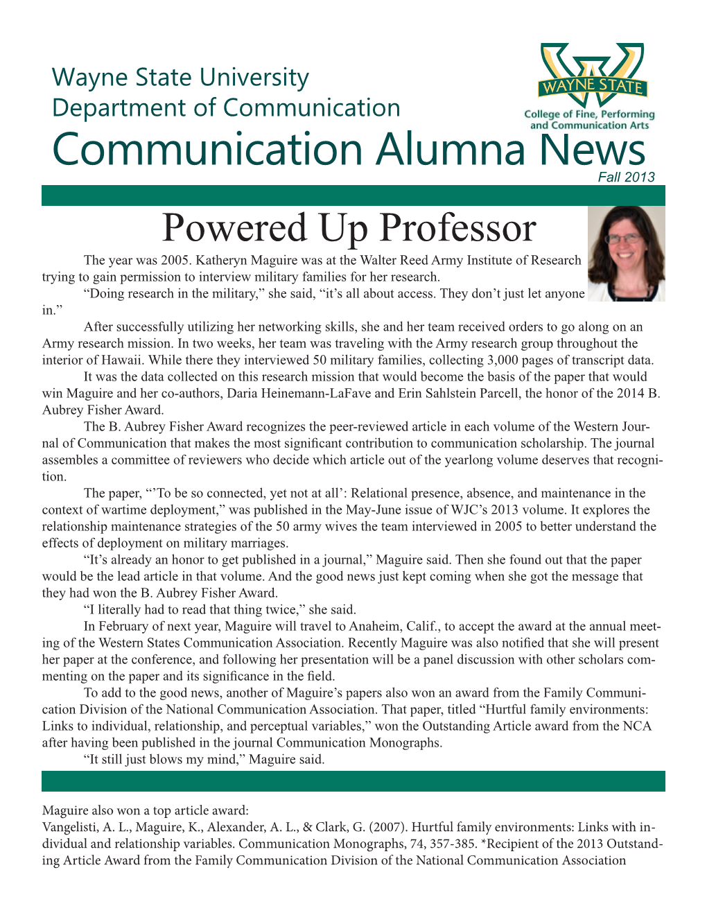Communication Alumna Newsfall 2013 Powered up Professor the Year Was 2005