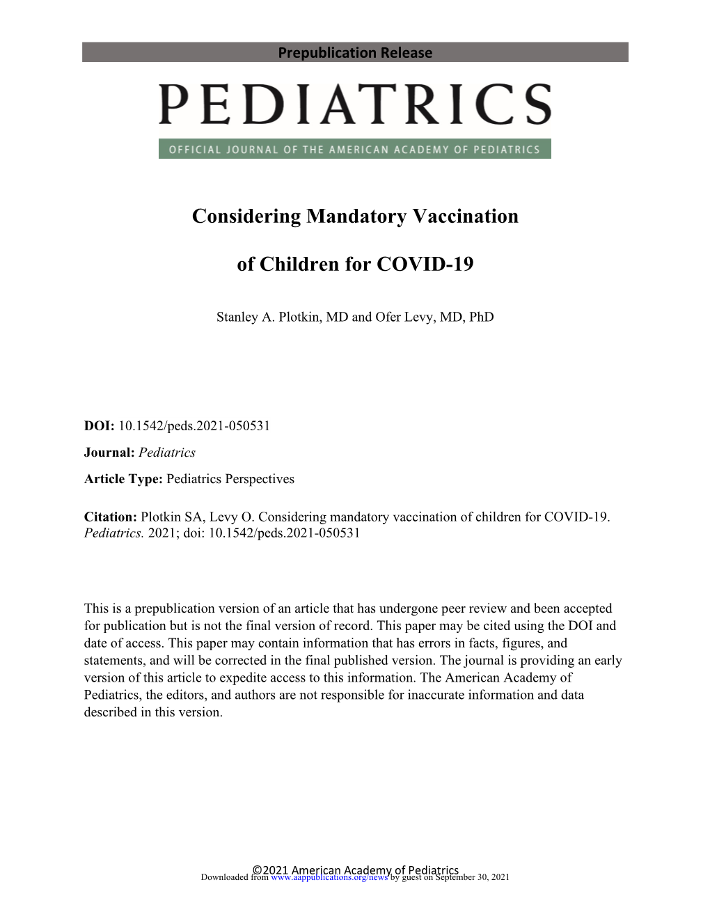 Considering Mandatory Vaccination of Children for COVID-19