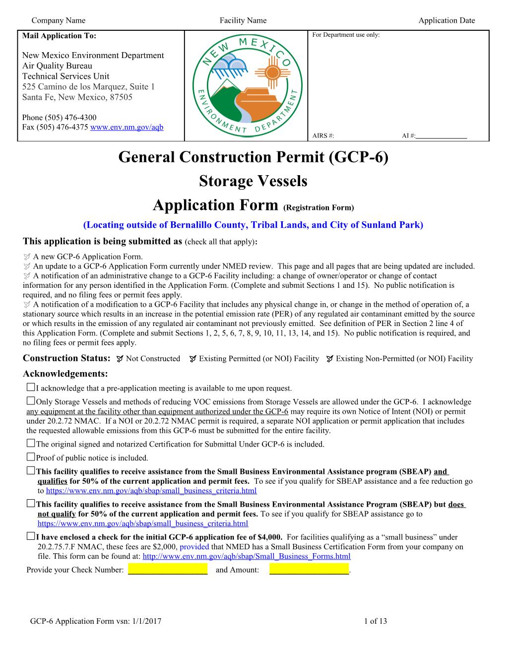 Company Name Facility Name Application Date