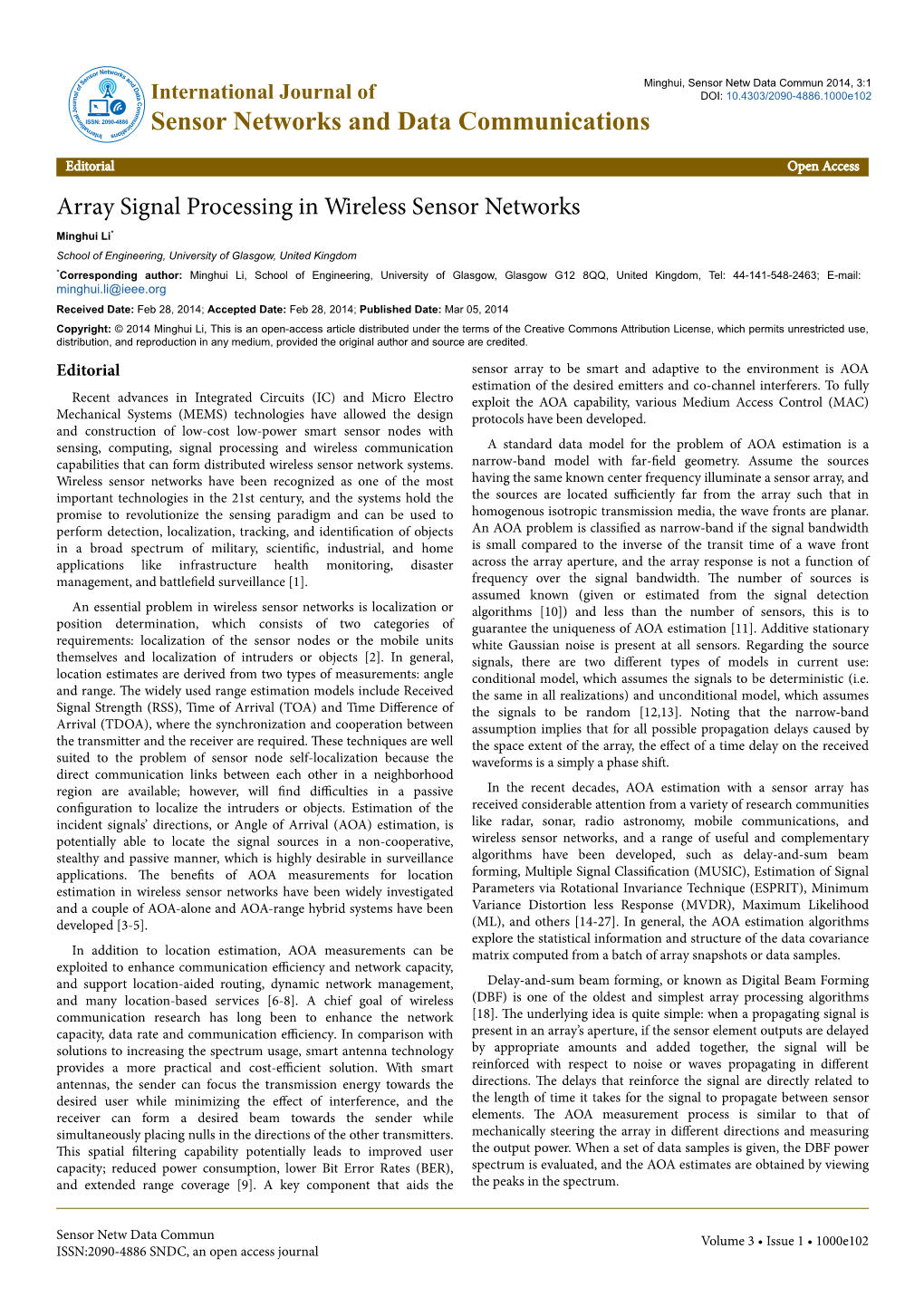 Array Signal Processing in Wireless Sensor Networks