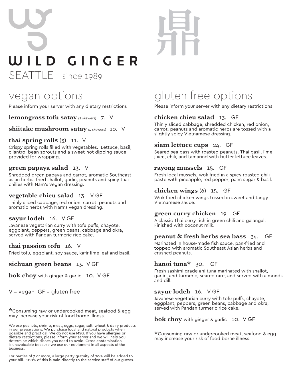 Vegan Options Gluten Free Options