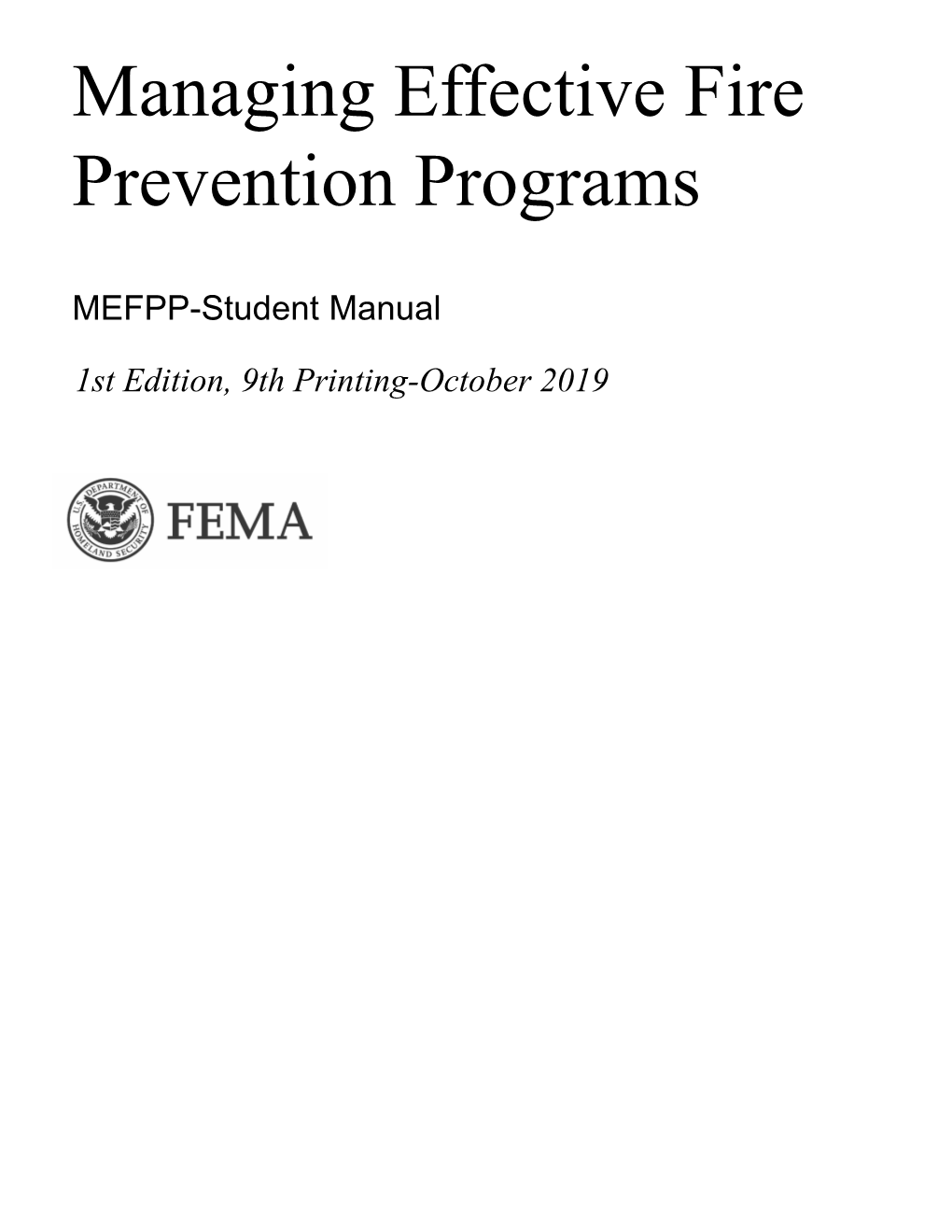 Managing Effective Fire Prevention Programs-Student Manual