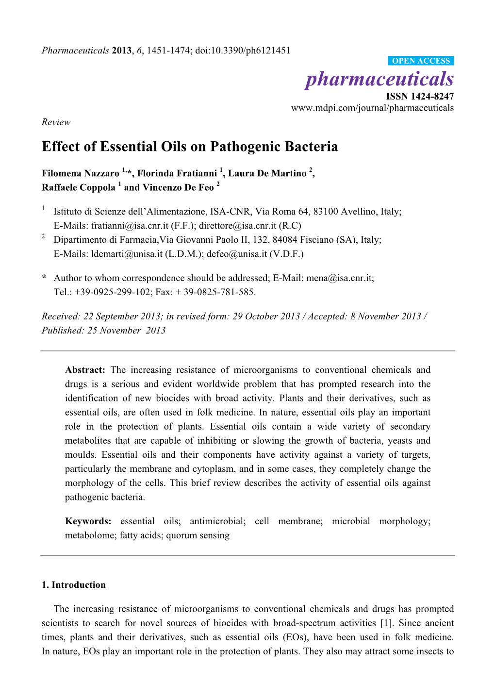 Effect of Essential Oils on Pathogenic Bacteria