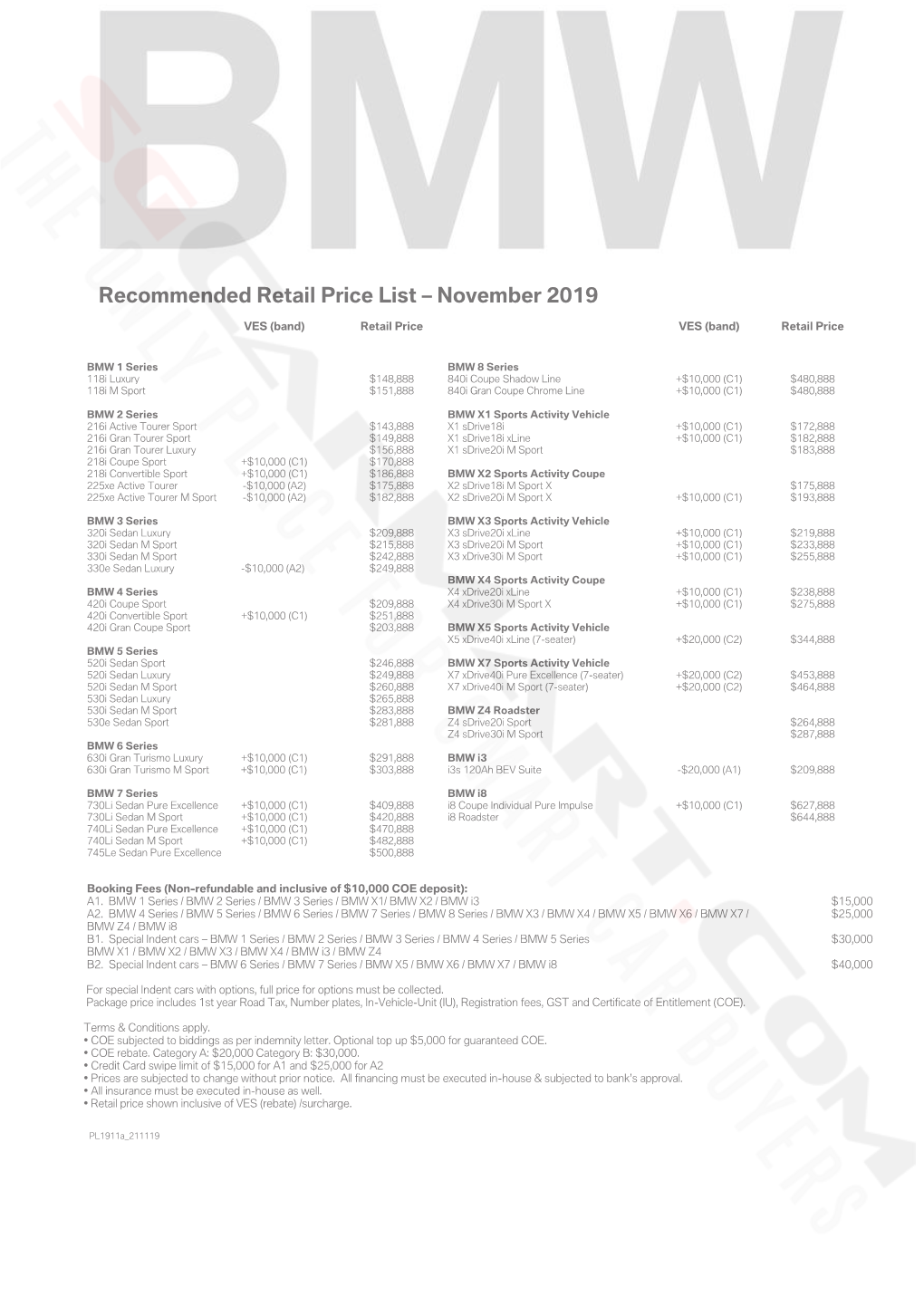 BMW Pricelist Nov 2019
