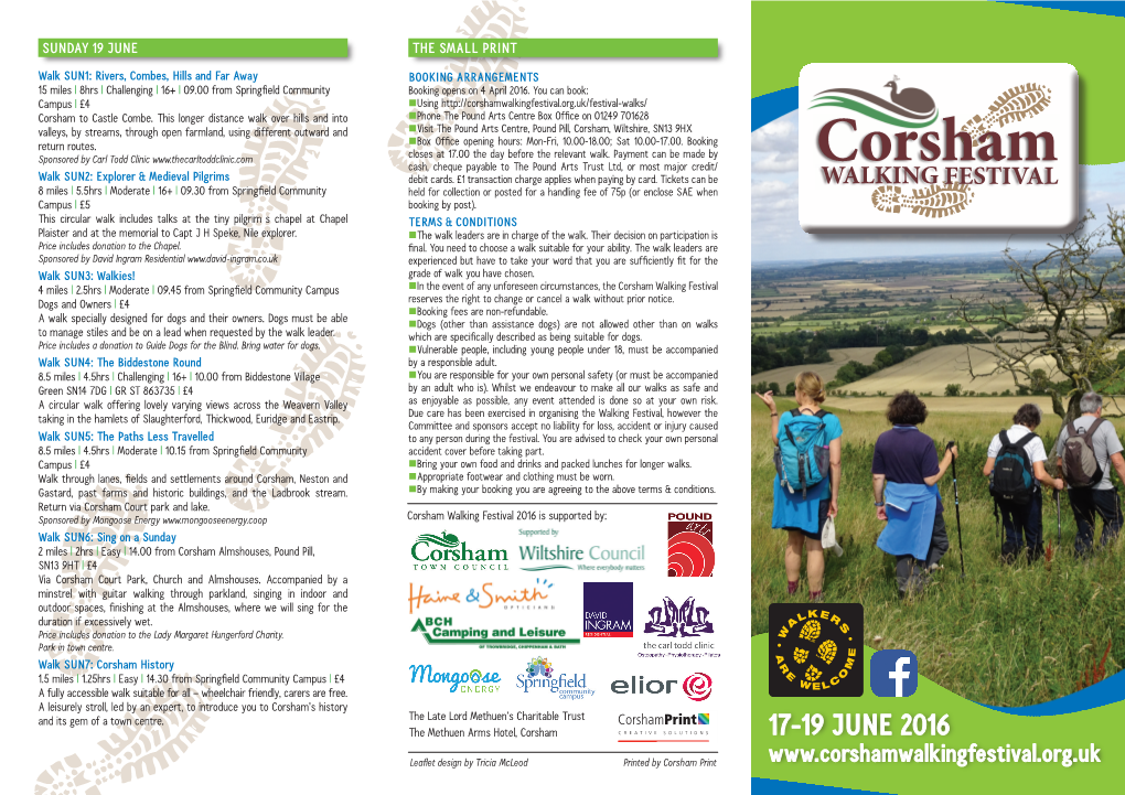 Corsham Walking Festival Dogs and Owners L £4 Reserves the Right to Change Or Cancel a Walk Without Prior Notice