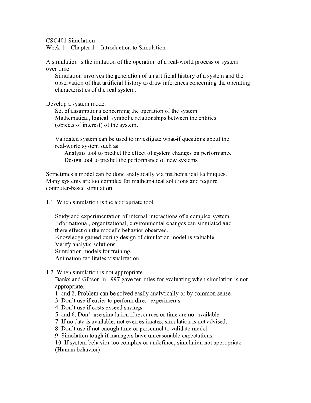 Week 1 Chapter 1 Introduction to Simulation