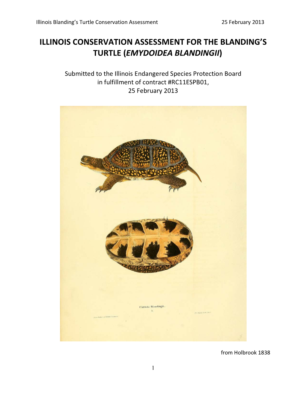 Illinois Conservation Assessment for the Blanding's Turtle (Emydoidea
