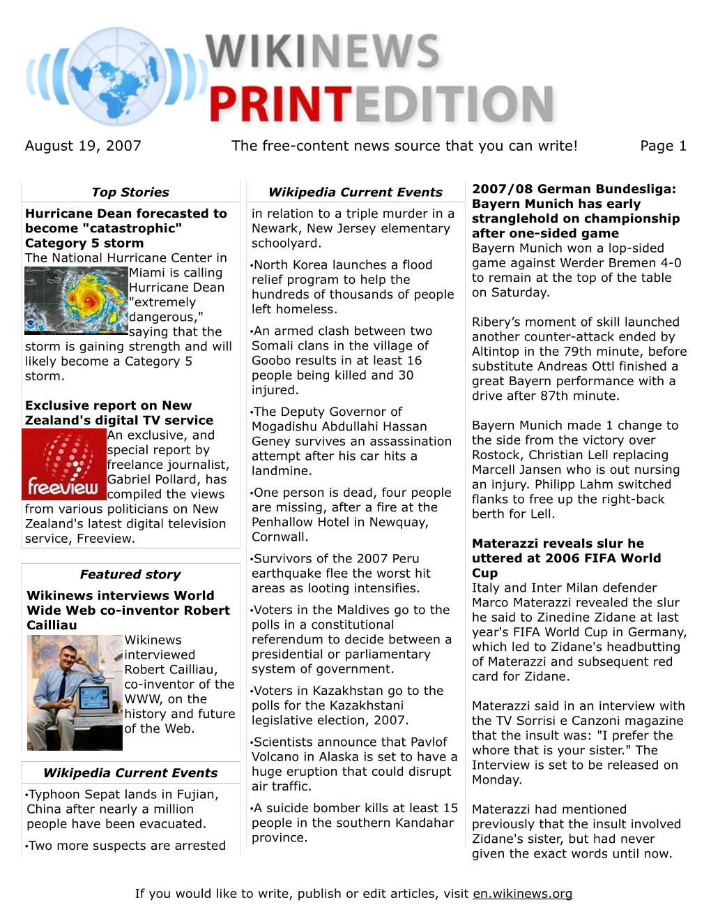 August 19, 2007 the Free-Content News Source That You Can Write! Page 1