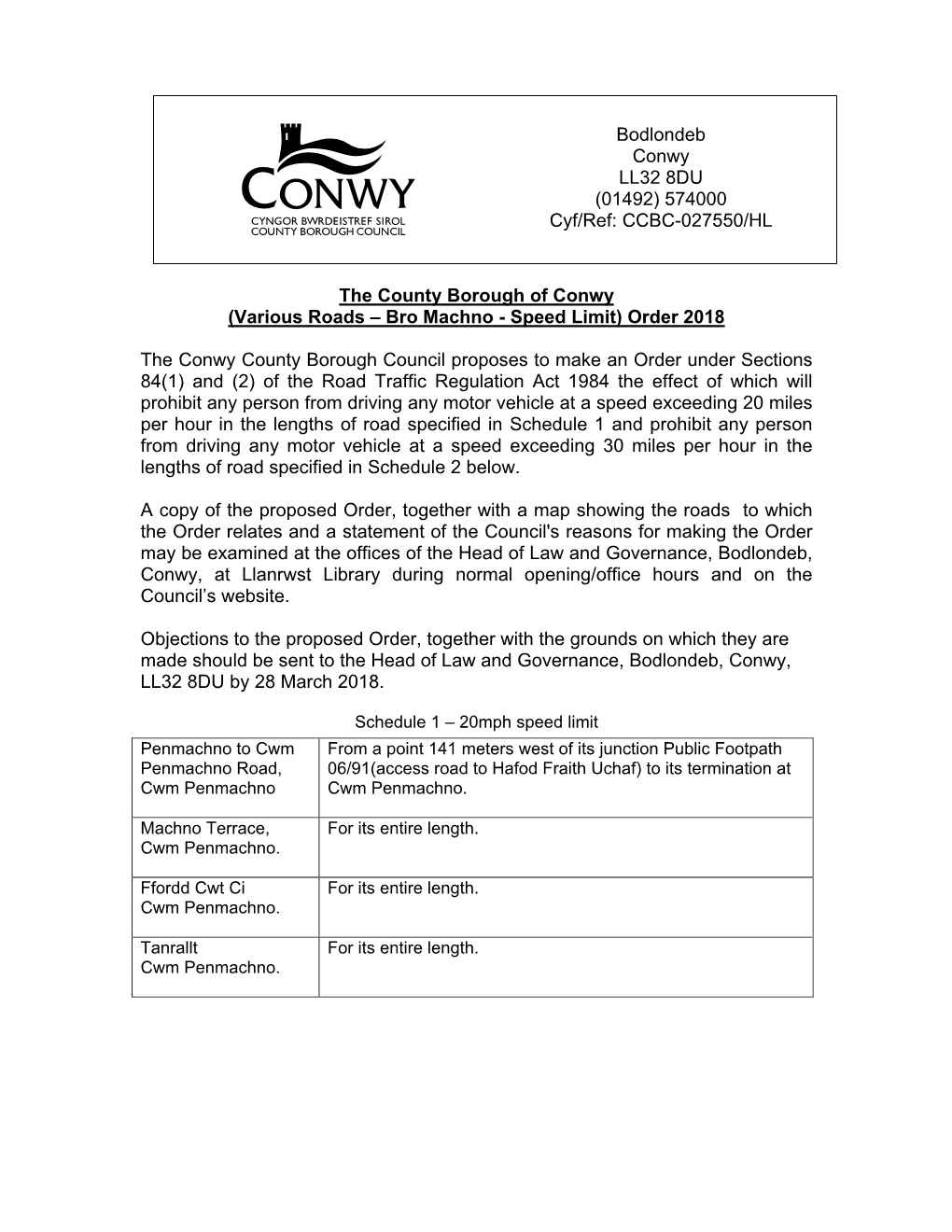 The County Borough of Conwy(Various Roads – Bro Machno