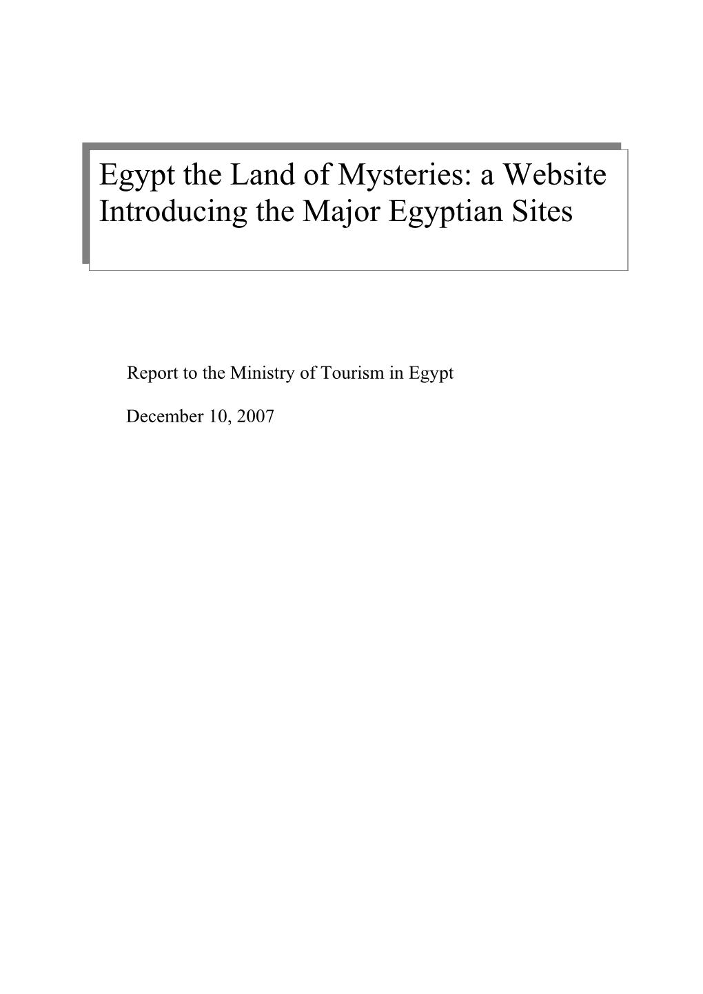 Report to the Ministry of Tourism in Egypt