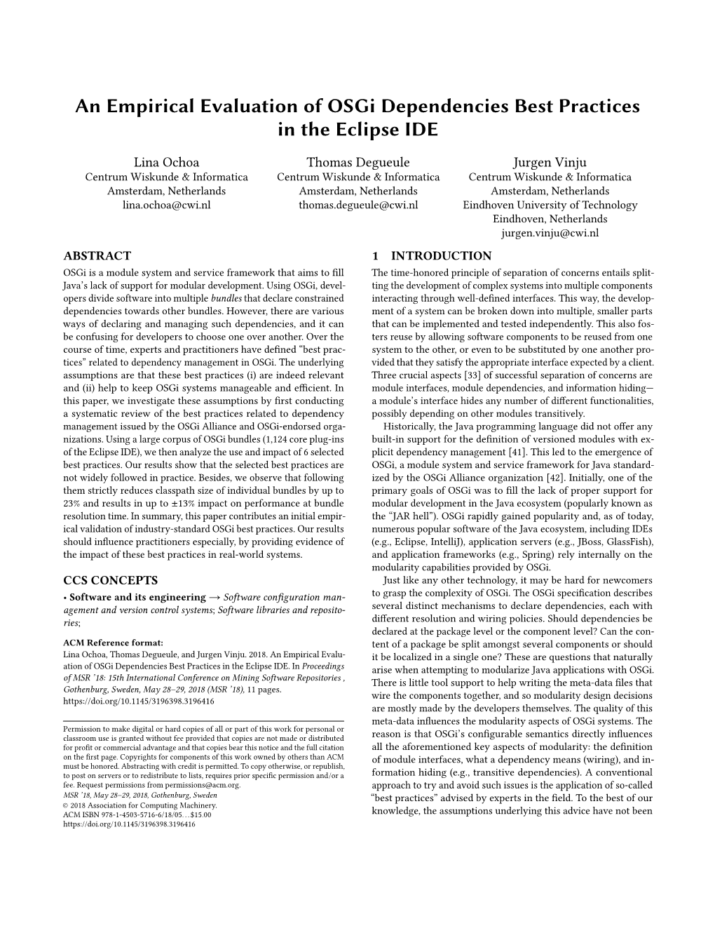 An Empirical Evaluation of Osgi Dependencies Best Practices in the Eclipse IDE