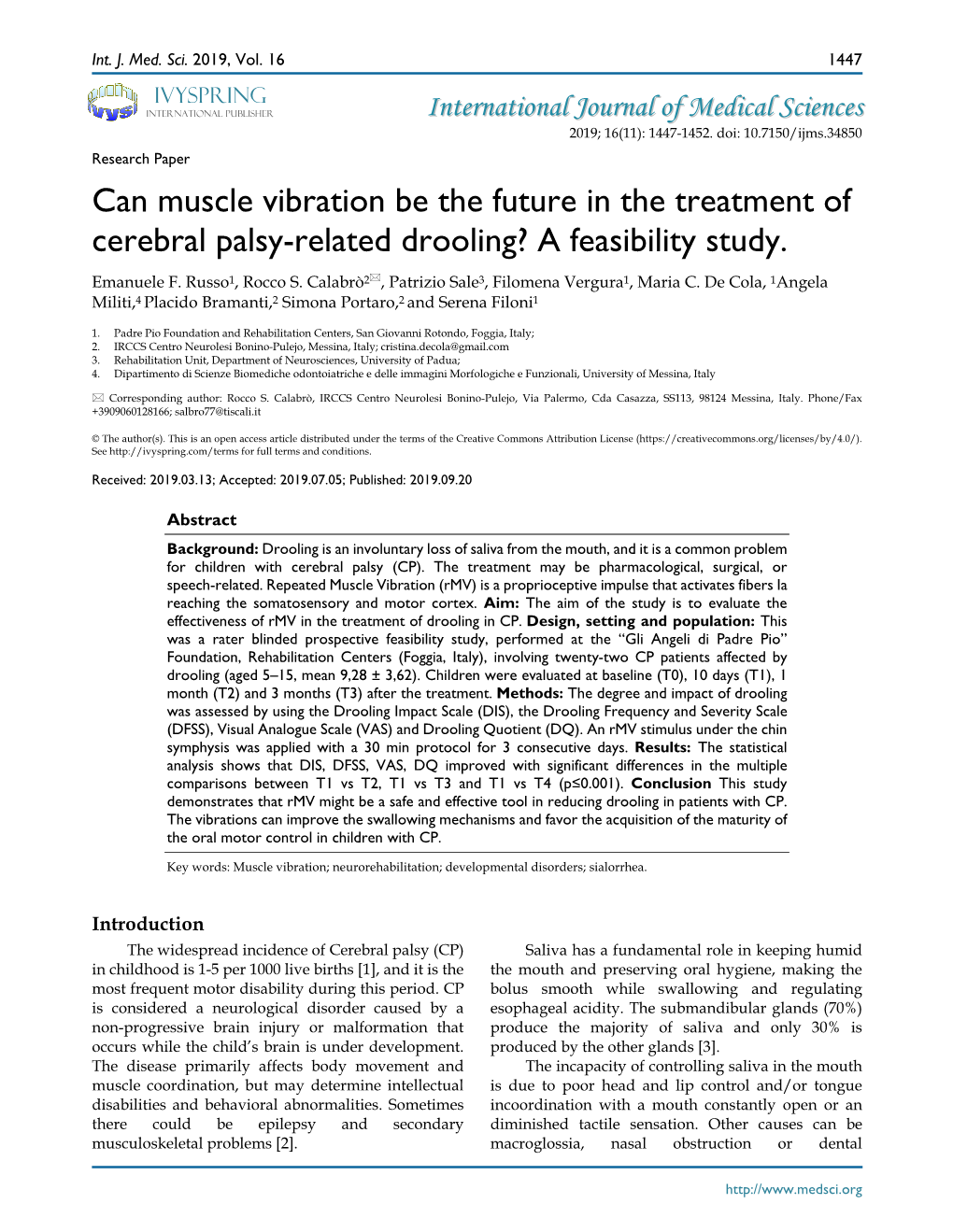 Can Muscle Vibration Be the Future in the Treatment of Cerebral Palsy-Related Drooling? a Feasibility Study