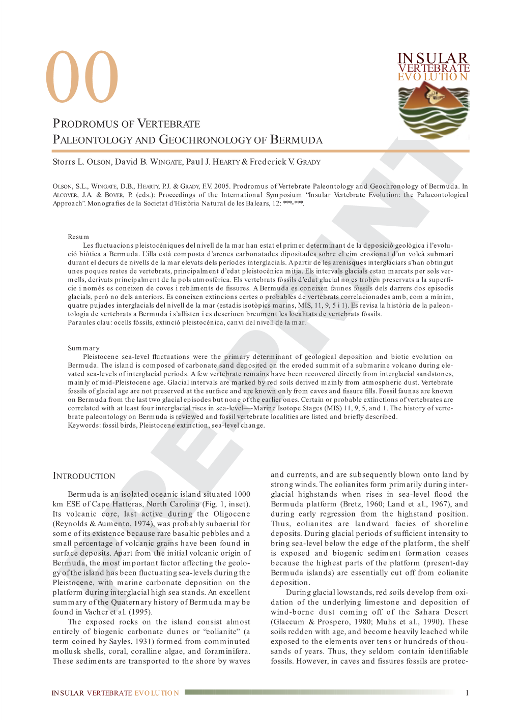 Insular Vertebrate 00 Evolution Prodromus of Vertebrate Paleontology and Geochronology of Bermuda