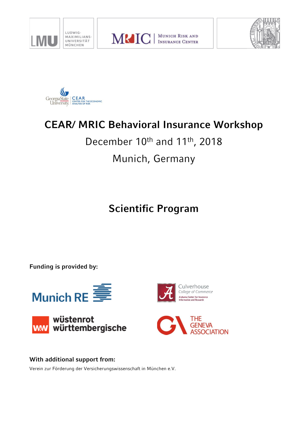 MRIC Behavioral Insurance Workshop December 10Th and 11Th, 2018 Munich, Germany