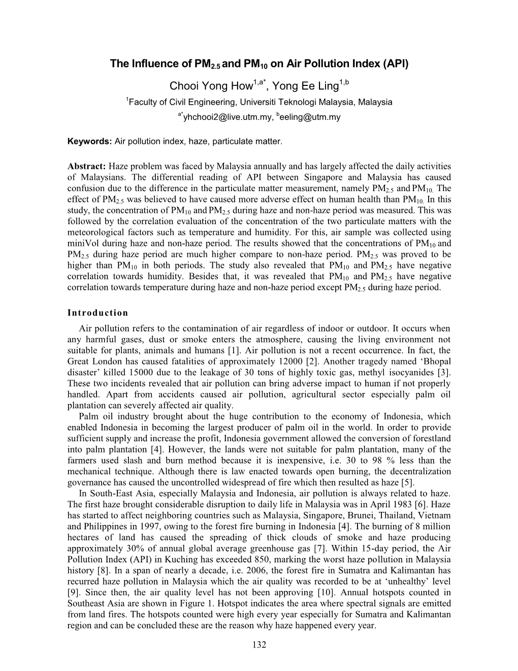 The Influence of PM2.5 and PM10 on Air Pollution Index (API)