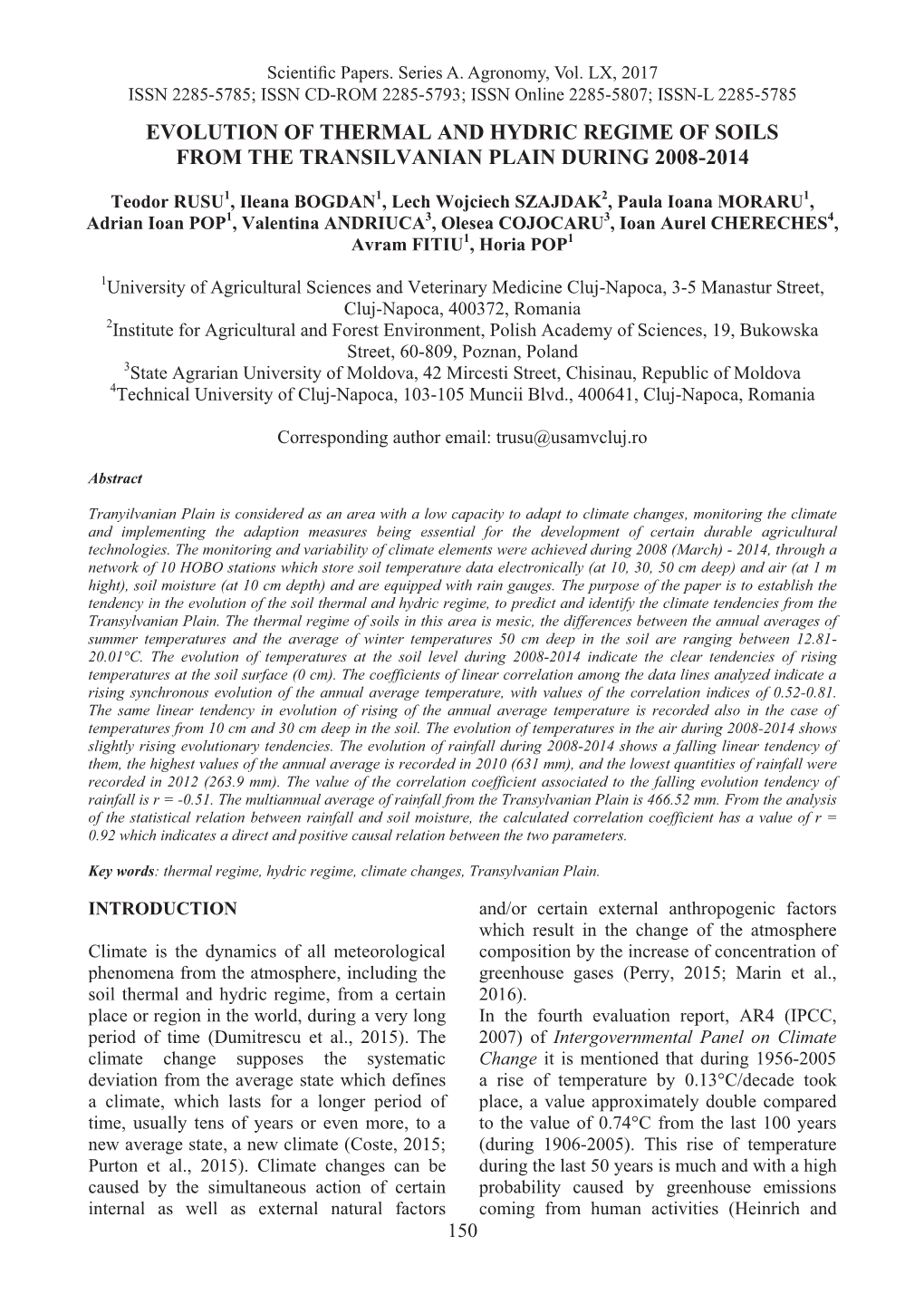 Evolution of Thermal and Hydric Regime of Soils From