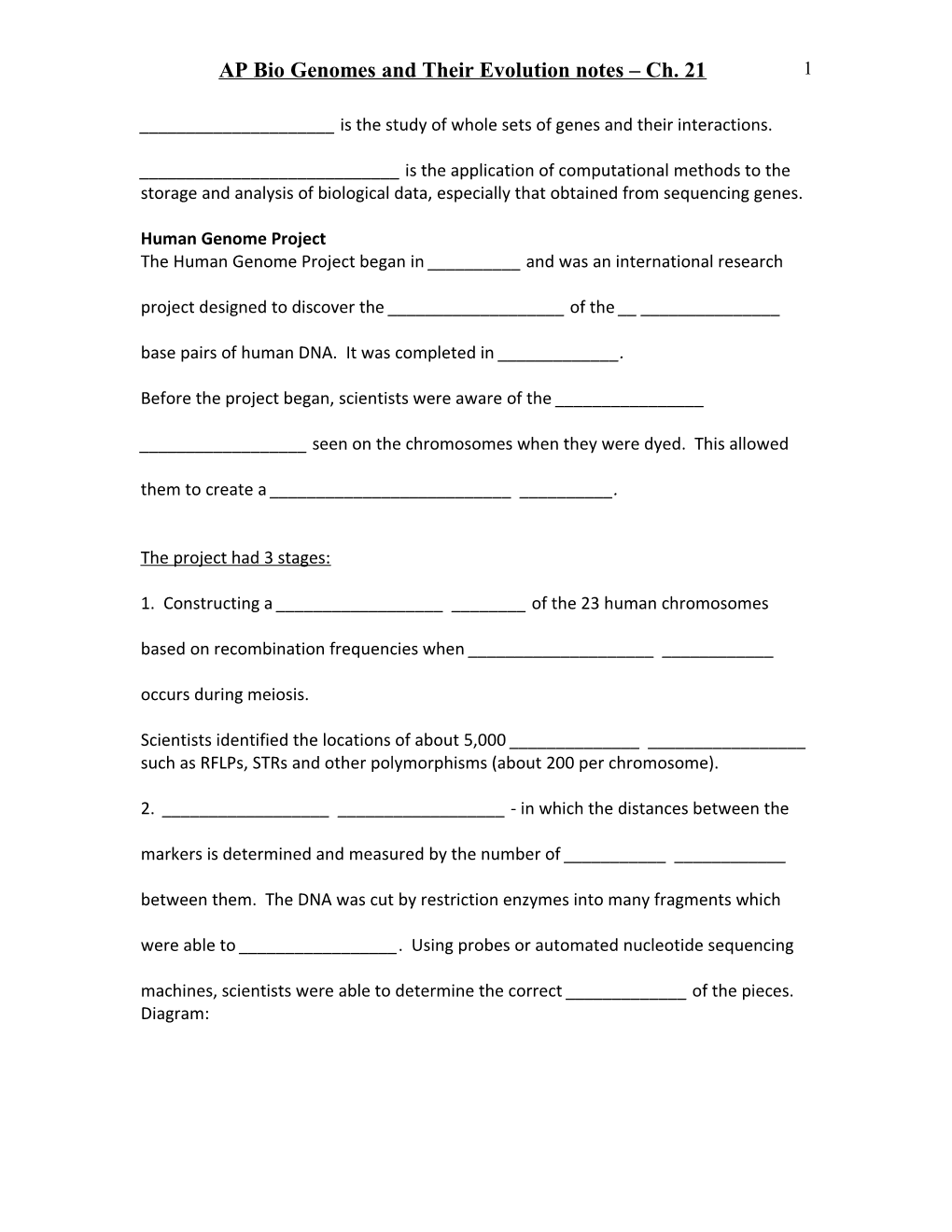 AP Bio Genomes and Their Evolution Notes Ch. 21