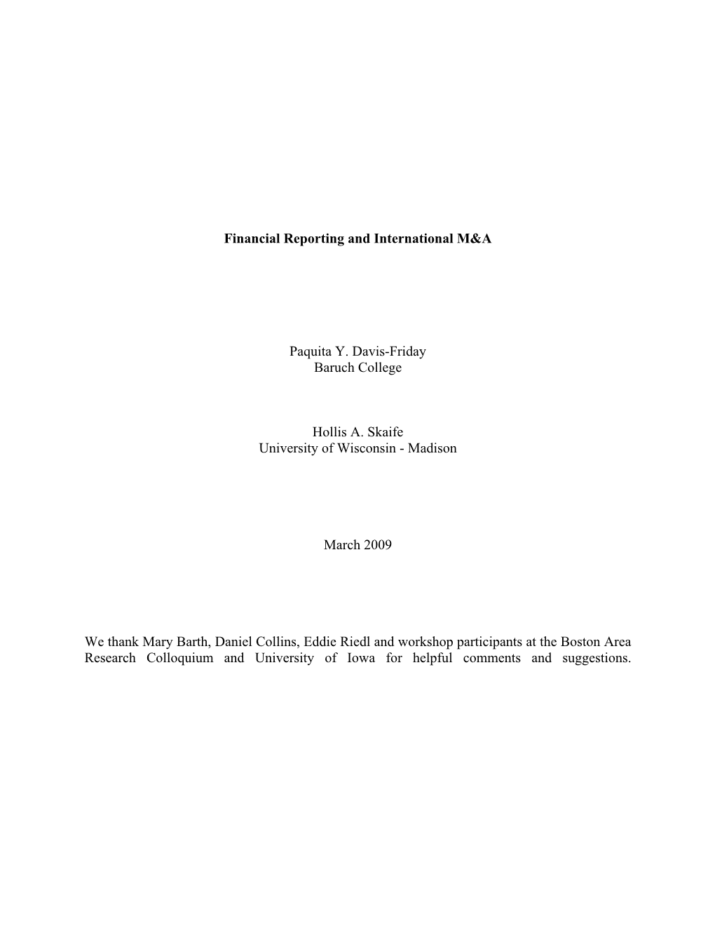 Financial Reporting and International M&A
