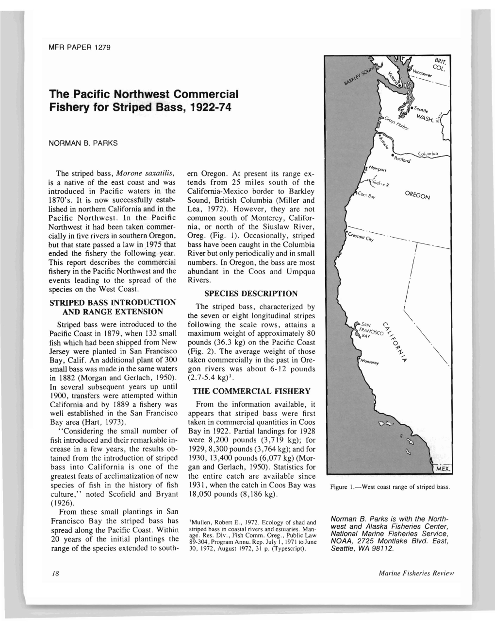 The Pacific Northwest Commercial Fishery for Striped Bass, 1922-74