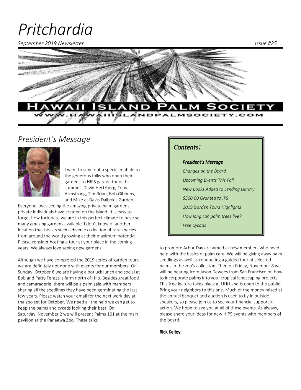 Pritchardia September 2019 Newsletter Issue #25