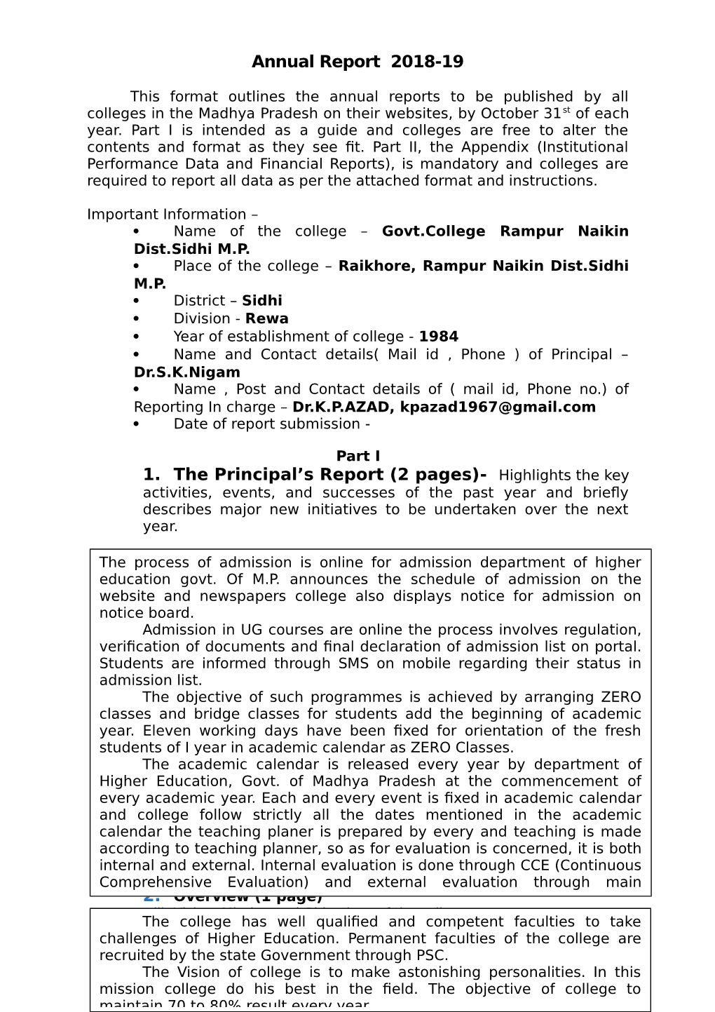 Annual Report 2018-19 1. the Principal's