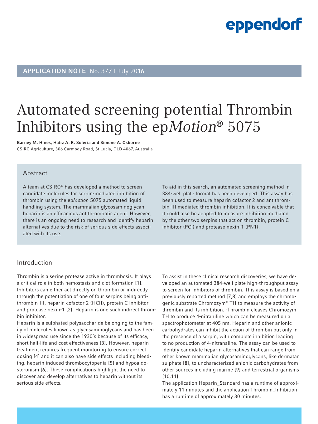 Automated Screening Potential Thrombin Inhibitors Using the Epmotion® 5075