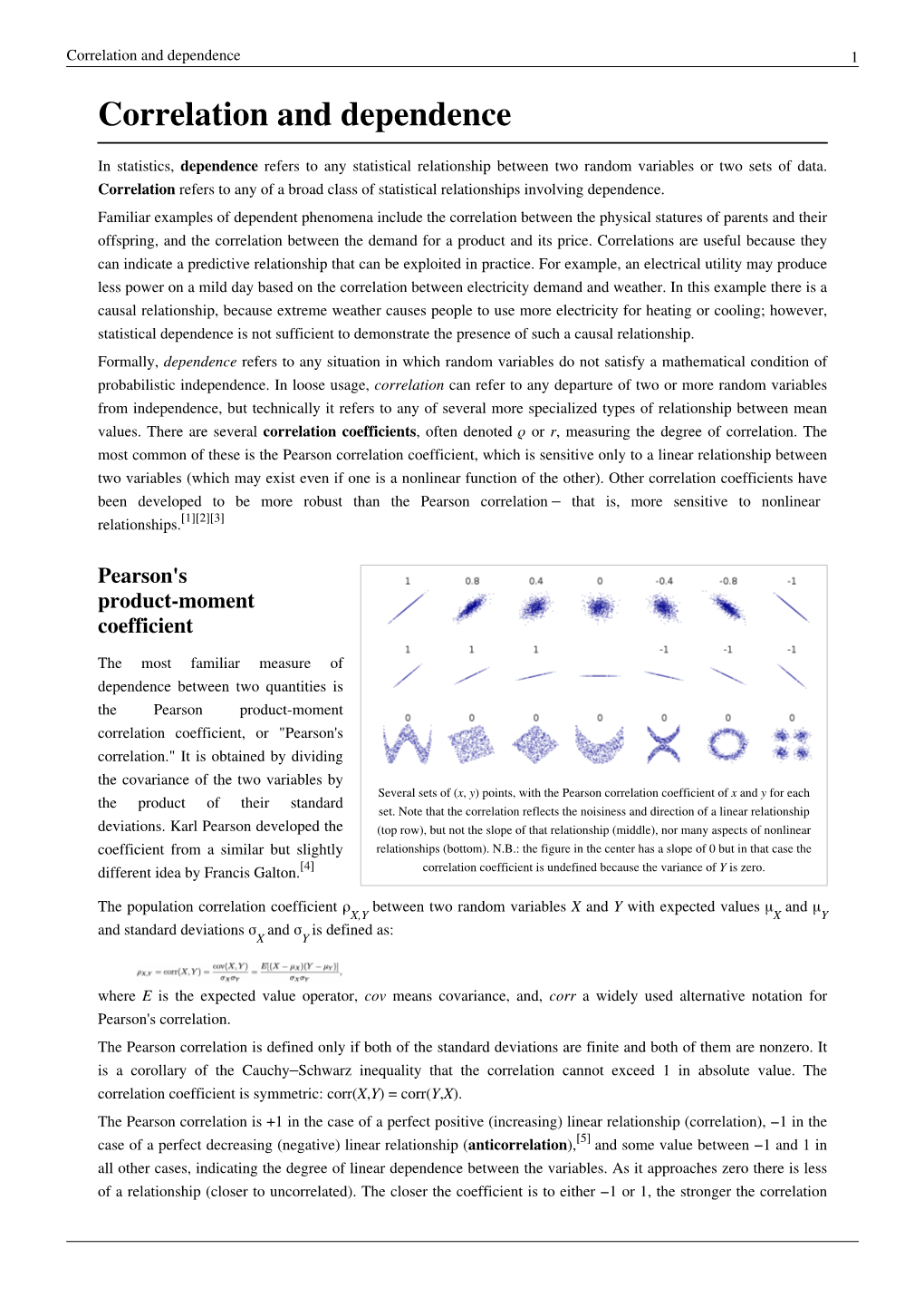 Correlation and Dependence 1 Correlation and Dependence