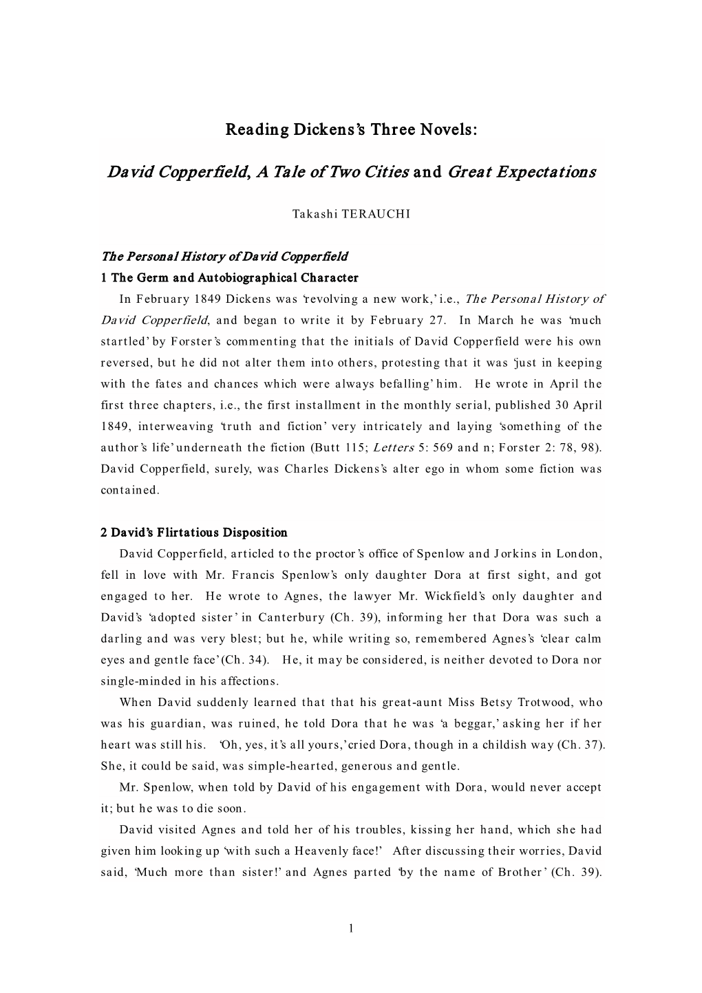 David Copperfield, a Tale of Two Cities and Great Expectations