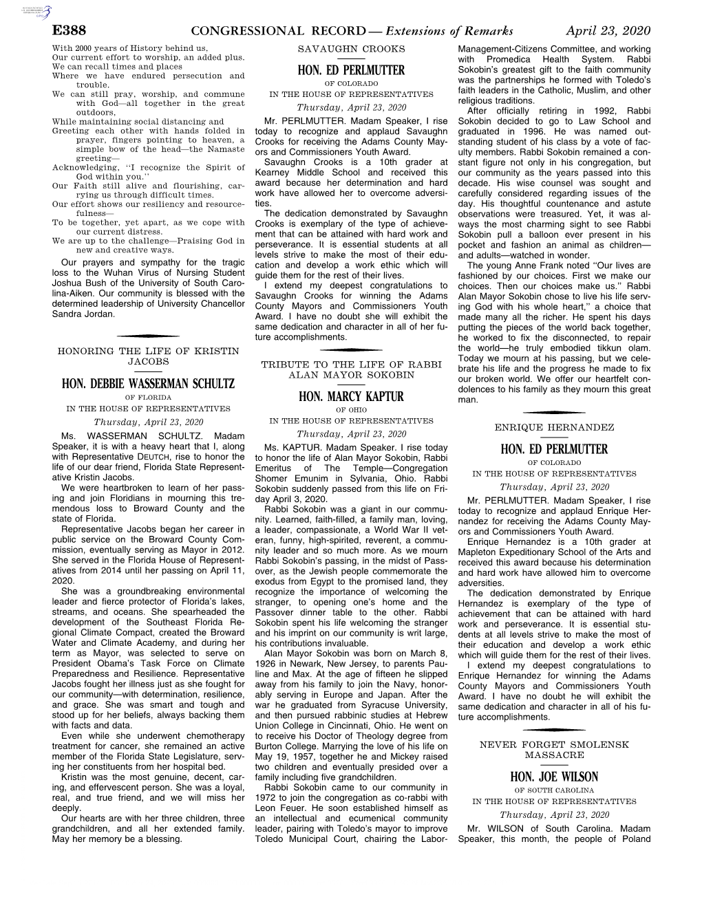 CONGRESSIONAL RECORD— Extensions of Remarks E388 HON