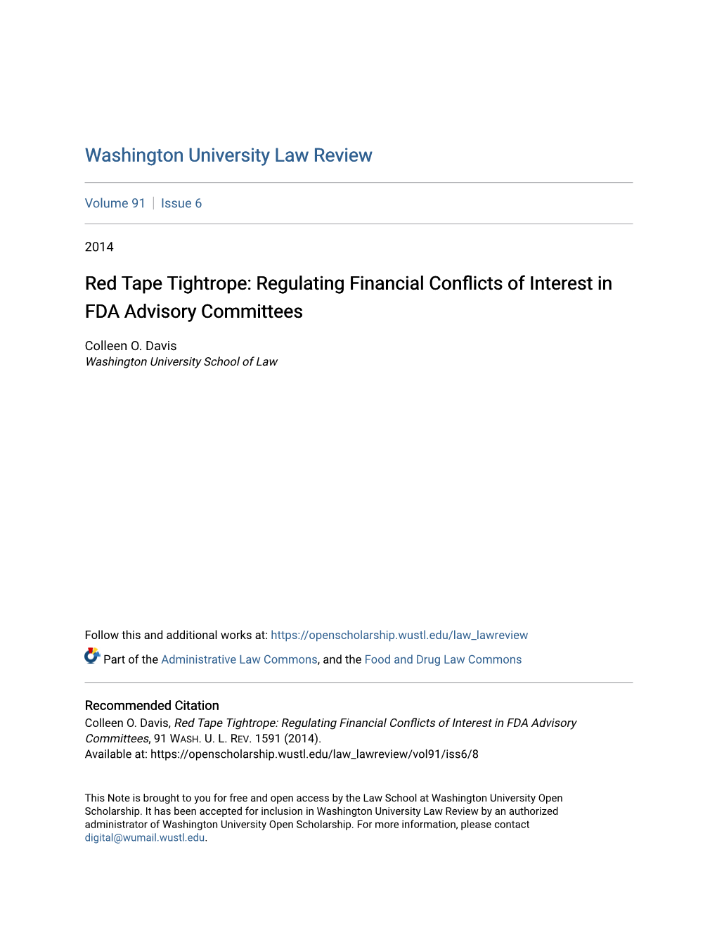 Regulating Financial Conflicts of Interest in FDA Advisory Committees