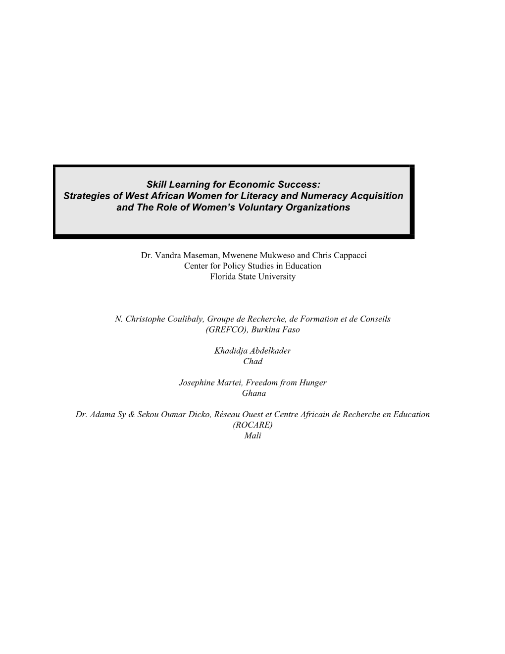 Skill Learning for Economic Success: Strategies of West African Women for Literacy and Numeracy Acquisition and the Role of Women’S Voluntary Organizations